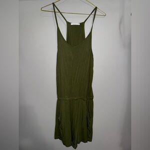 Olive Green Tank Top Romper w/ pockets